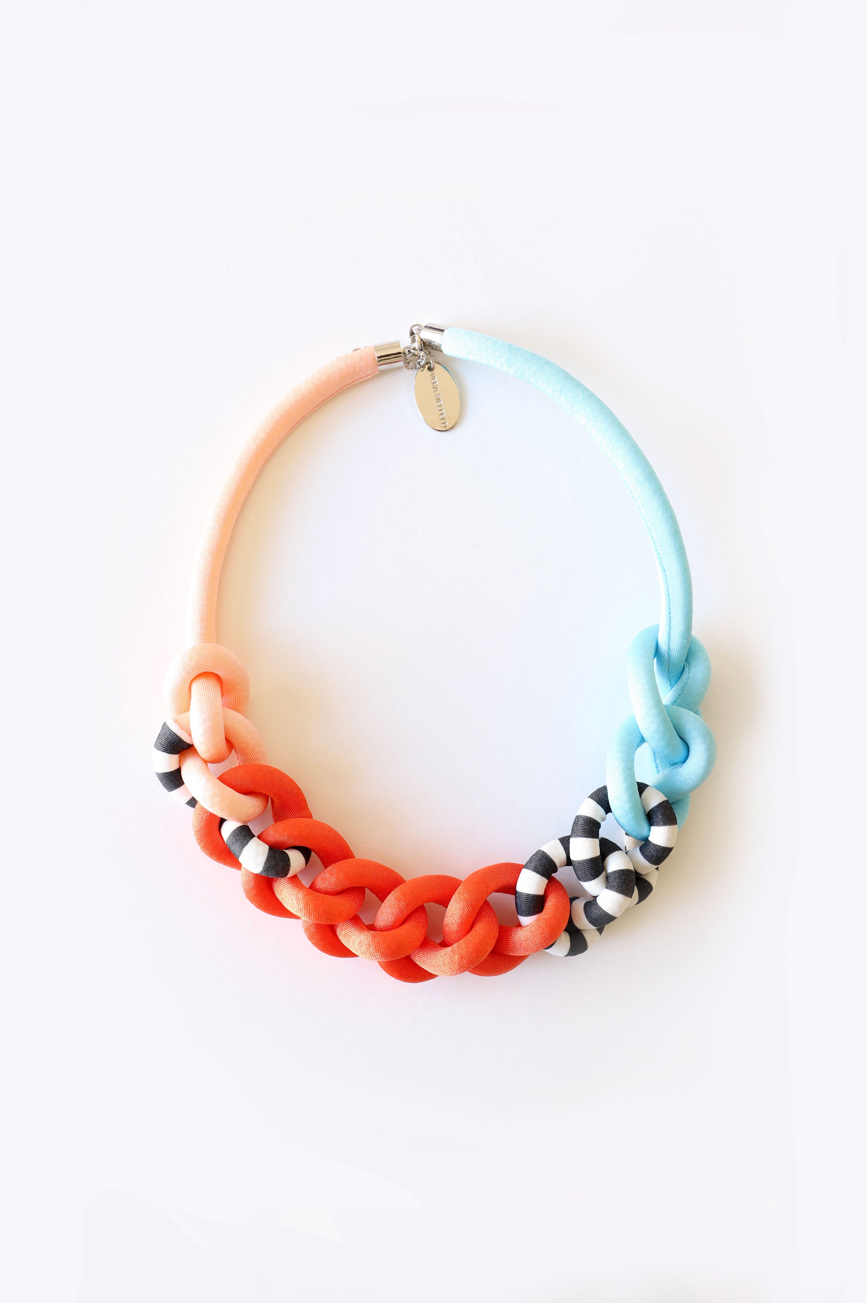 Collar Cadena Damasco/Naranjo/Rayas/Celeste