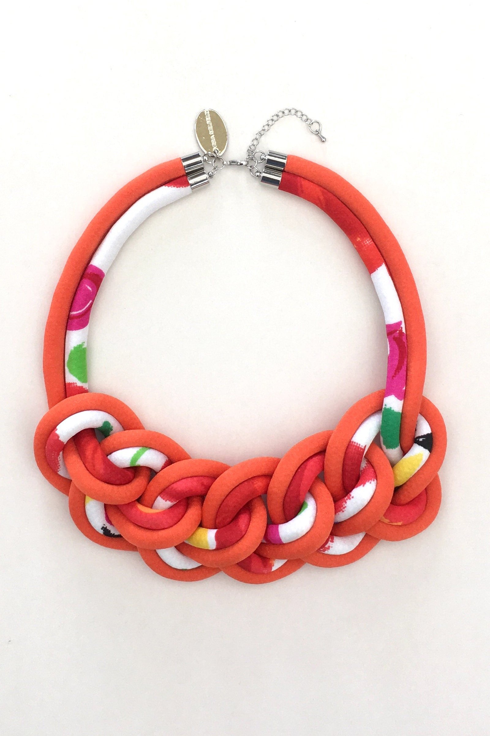 Collar Cadena Doble multicolor #3/ naranjo